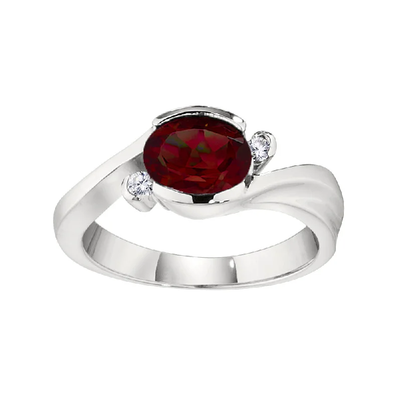 Modern Bypass Garnet and Diamond Ring