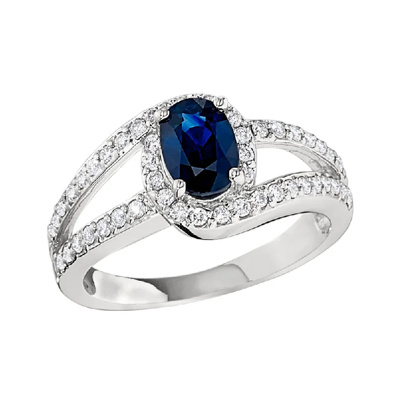 Modern Halo Sapphire and Diamond Ring