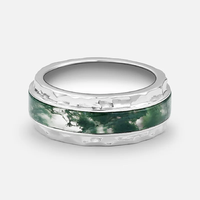 Moss Agate Inlay Couple Men's Wedding Band