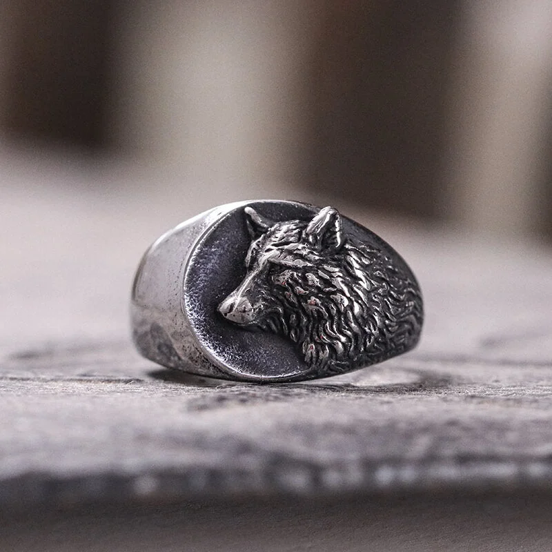 Norse Wolf Stainless Steel Animal Ring