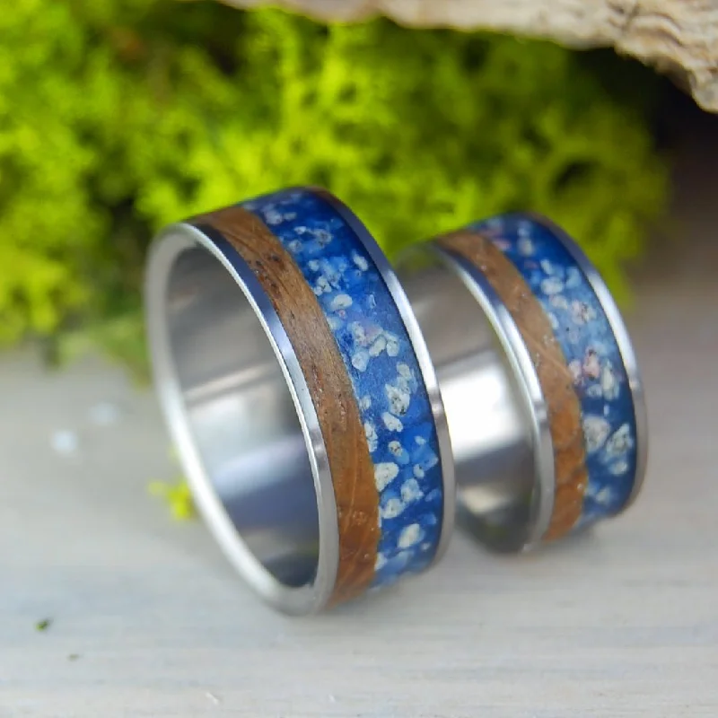 Okinawa Whiskey | Whiskey Barrel Wood And Okinawa Japan Beach Sand - Titanium Wedding Ring Set