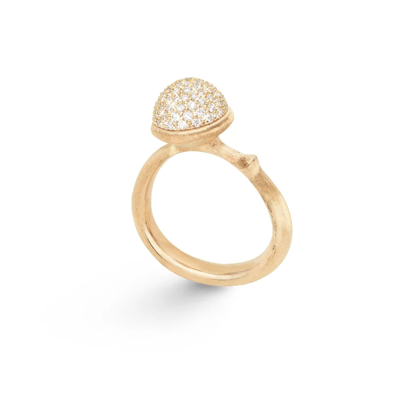 Medium Lotus Pavé 18K Gold Ring w. Diamonds