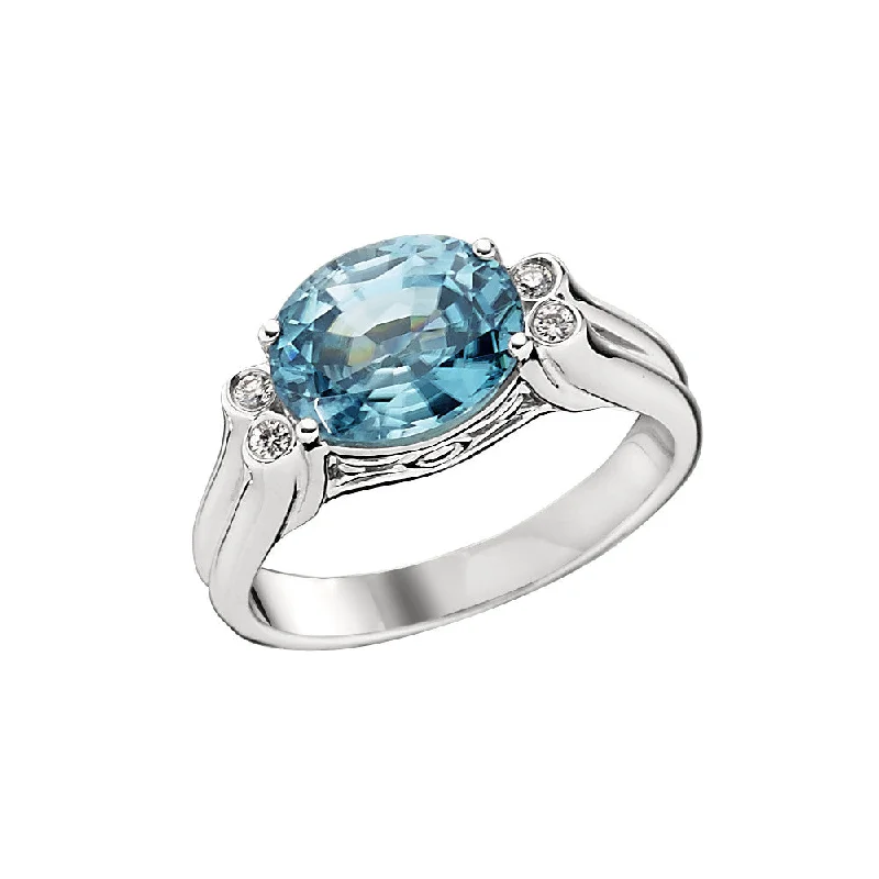 Modern Blue Zircon and Diamond Ring