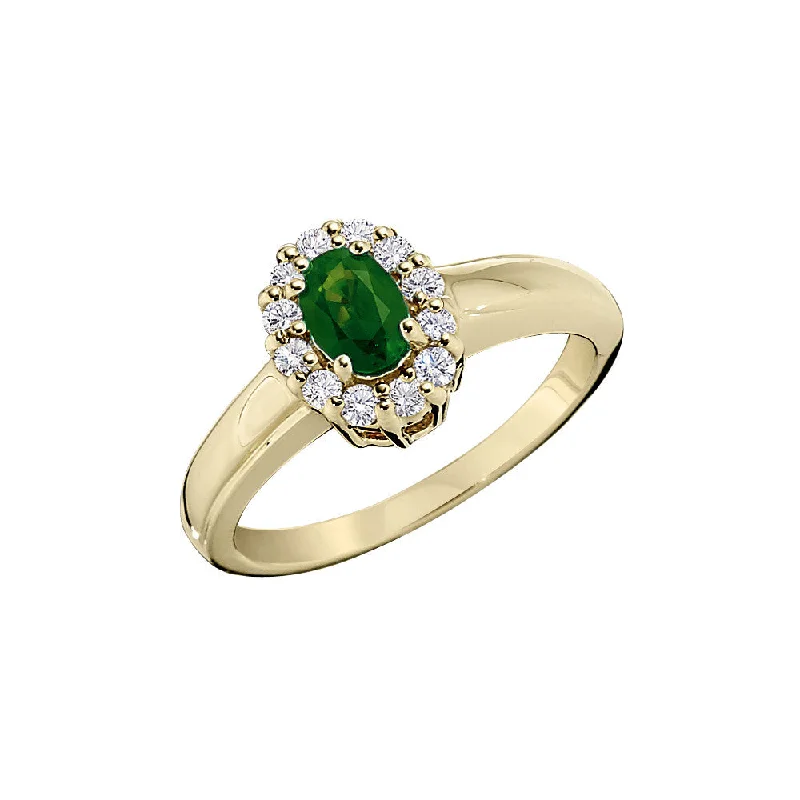 Emerald and Diamond Halo Ring