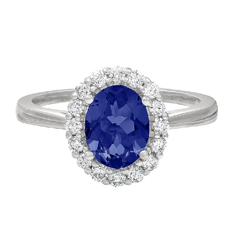 Sapphire and Diamond Halo Ring