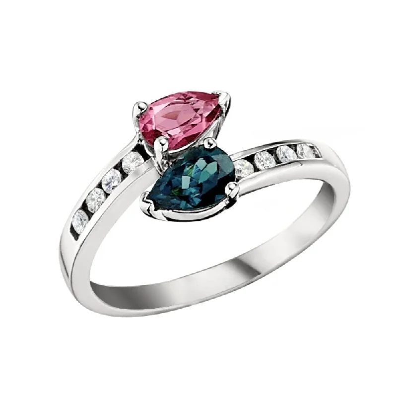 Pink and Green Tourmaline and Diamond Ring