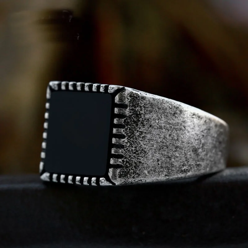 Retro Black Square Stainless Steel Ring