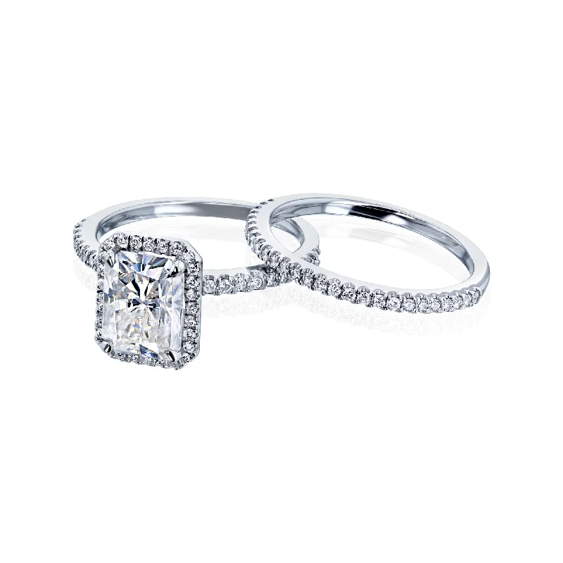 Rhona Radiant Halo Petite Bridal Set - Moissanite & Lab Diamonds