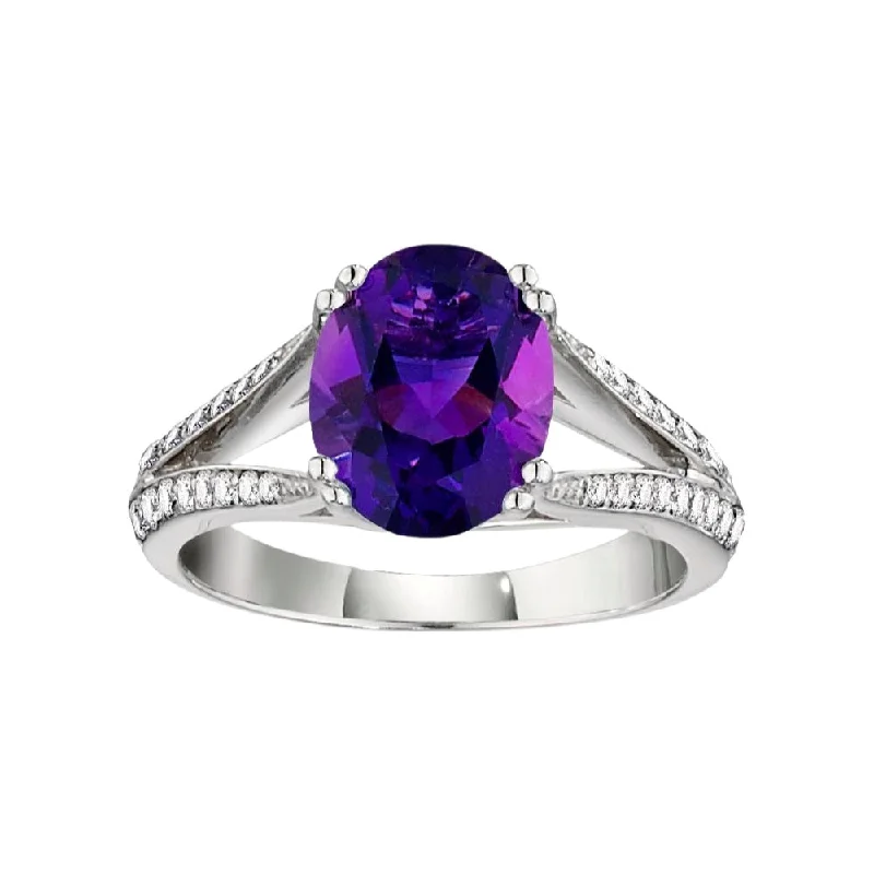 Modern Split Shank Amethyst and Diamond Ring