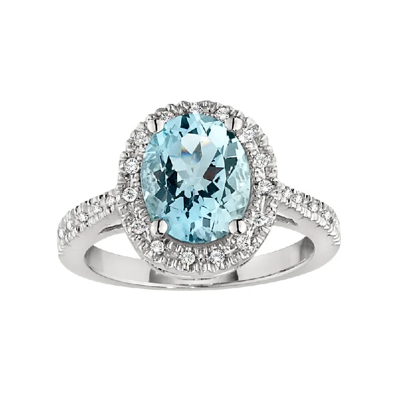 Grand Halo Aquamarine and Diamond Ring