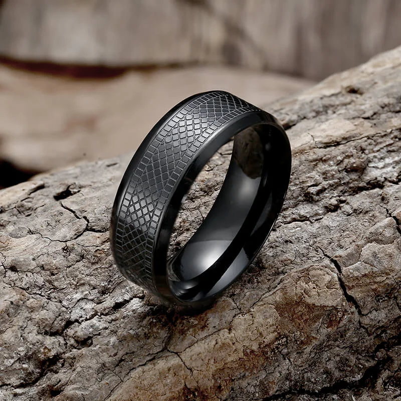 Snake Scale Pattern Stainless Steel Band Ring