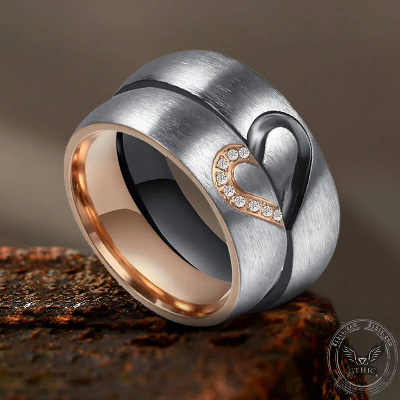 Spliced Heart Titanium Couple Ring