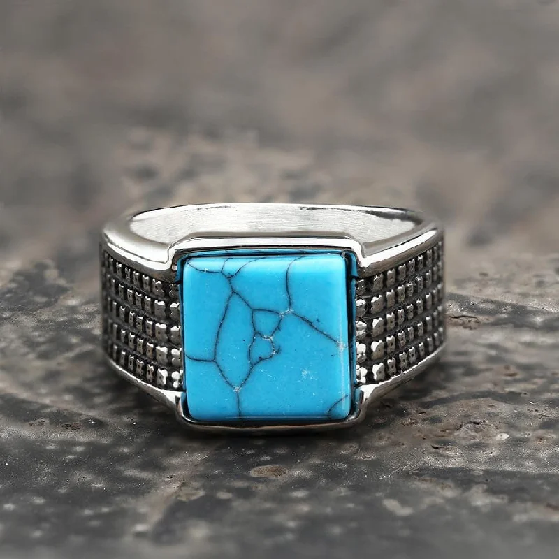 Square Turquoise Stainless Steel Ring