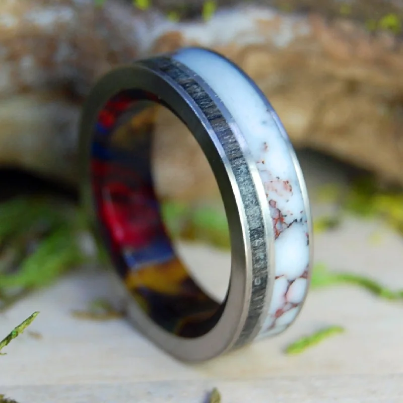 The Machado | Men's Lava Burst Resin, Wild Horse Jasper Stone & Titanium Wedding Ring