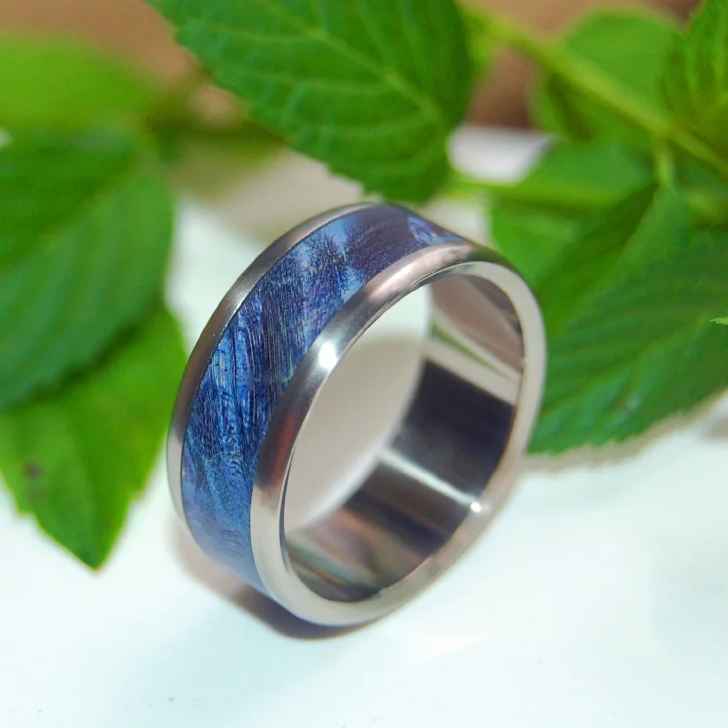 Linger In The Hills | Men's Blue Box Elder Wood & Titanium Wedding Ring