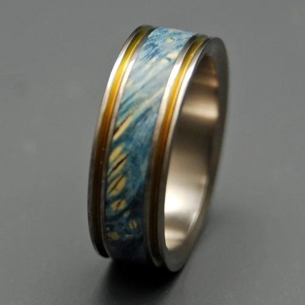 True Partner | Men's Blue Box Elder Wood & Titanium Wedding Ring