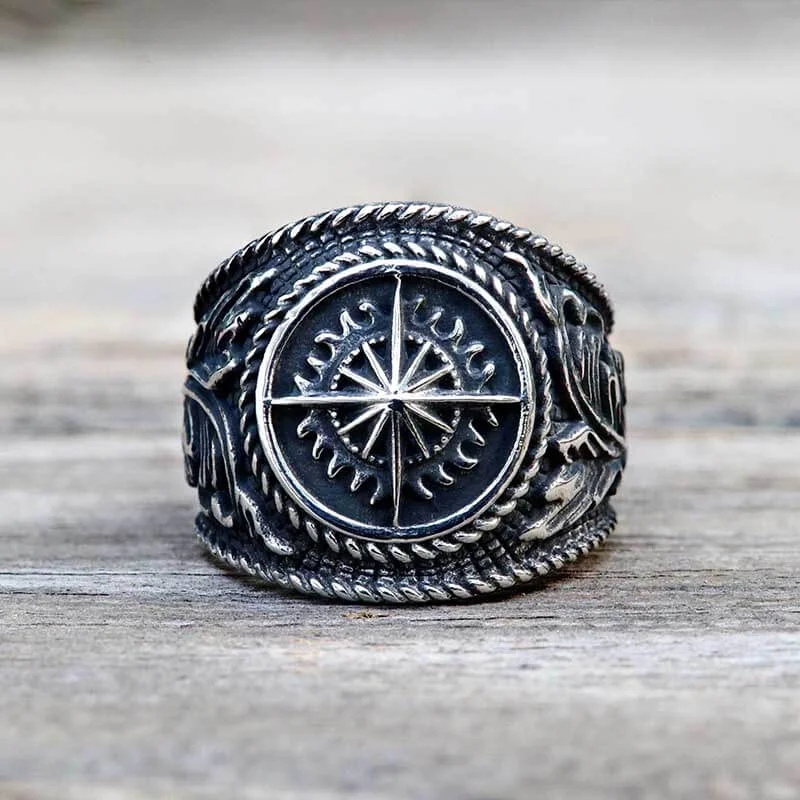 Vintage Compass Stainless Steel Marine Ring