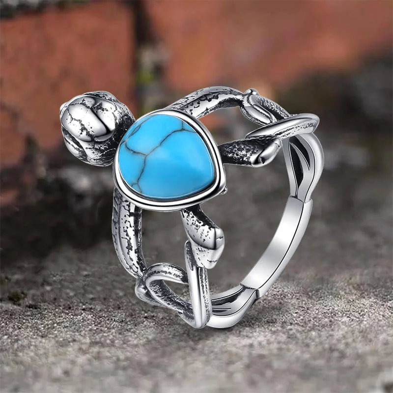 Vintage Indian Turtle Turquoise Stainless Steel Ring