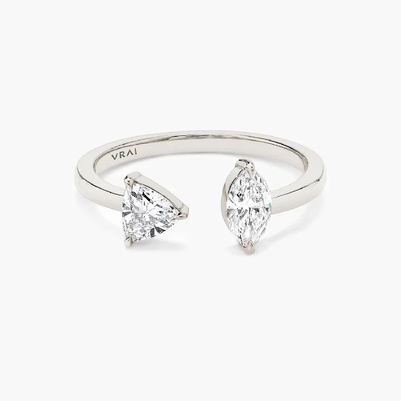 Trillion & Marquise Mixed Cuff 14K Whitegold Ring w. Lab-Grown Diamonds