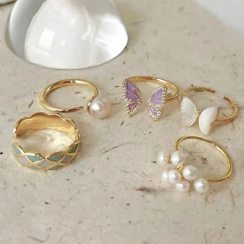 Wholesale Butterfly Pearl Vintage Alloy Rings