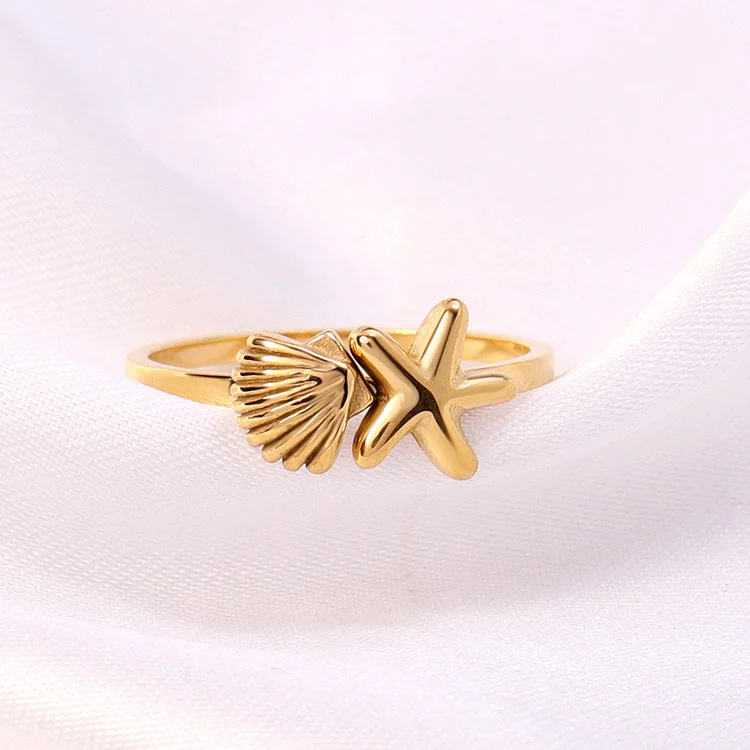 Wholesale Stainless Steel 18k Gold Plated Starfish Shell Ring