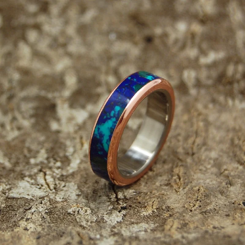 Galaxy Of Her Heart | Men's Azurite, Malachite & Copper Wedding Ring