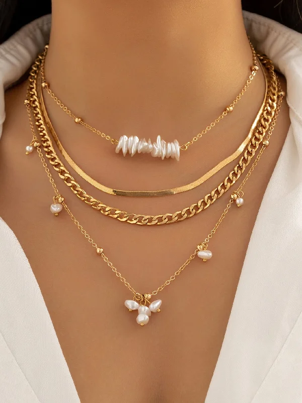 4pcs Faux Pearl Decor Necklace