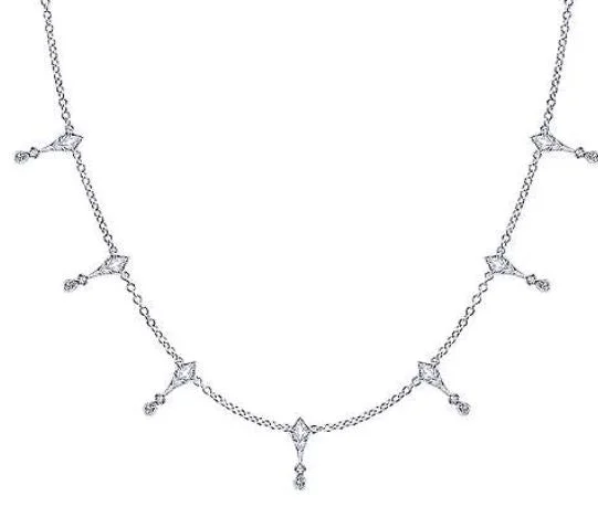 925 Sterling Silver Kite and White Sapphire Station Necklace