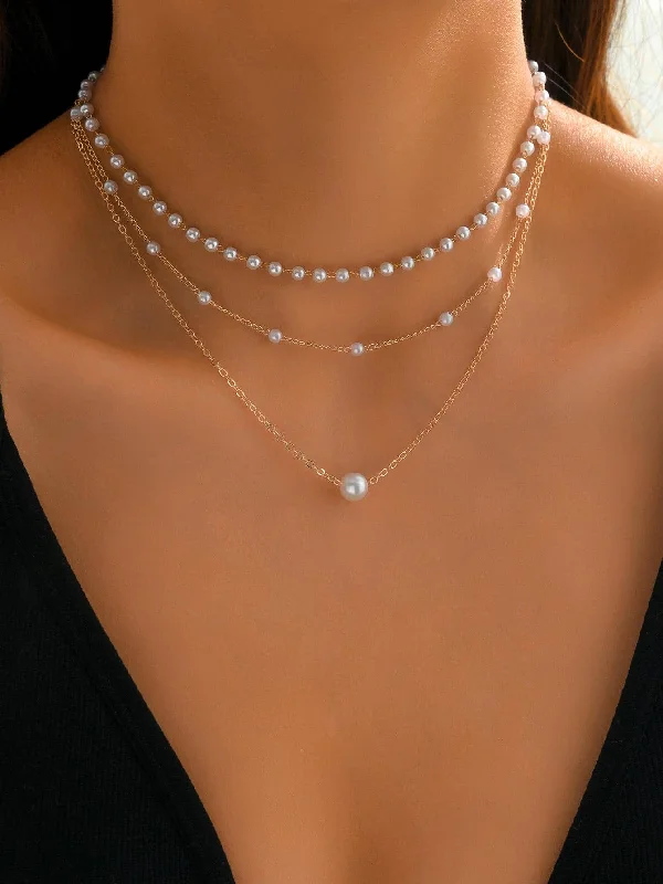 Faux Pearl Decor Layered Necklace