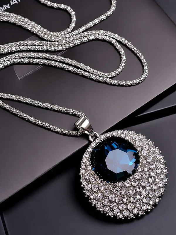 Rhinestone Decor Round Pendant Long Necklace For Women's Fashion Accessory