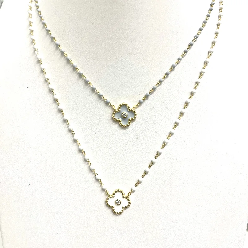 Beaded Gold Wire Necklace with Clover Charm