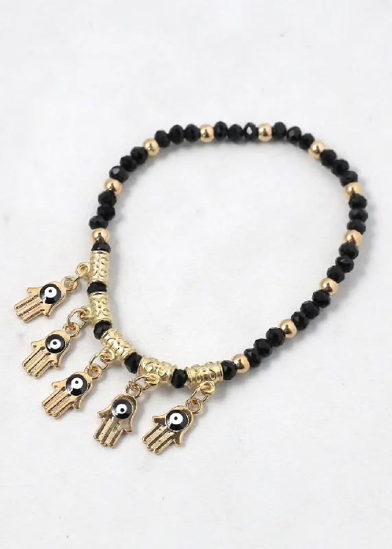 Beaded Hamsa Hand + Evil Eye Bracelet