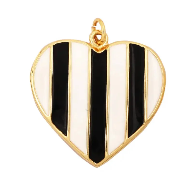 Black & White Stripe Heart Charm