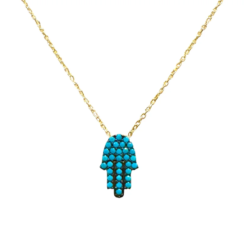 Blue Turquoise Hamsa Gold Necklace