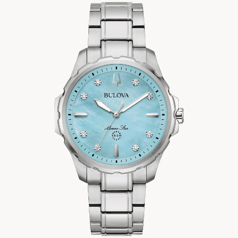 Bulova Marine Star Womens Watch with Blue Dial and Stainless Steel Bracelet (quartz movement)