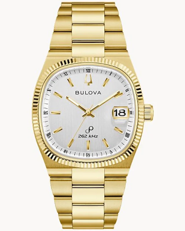 Bulova Super Seville Mens Watch with White Dial and Gold Toned Stainless Steel Bracelet (Precisionist quartz movement)