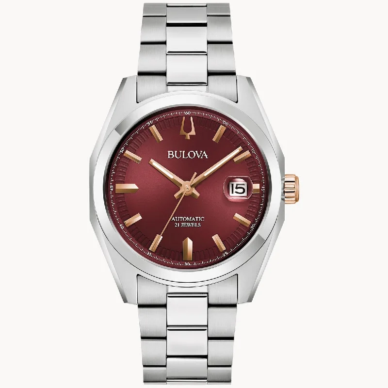 Bulova Surveyor Men's Watch with Burgundy Dial and Stainless Steel Bracelet (automatic movement)