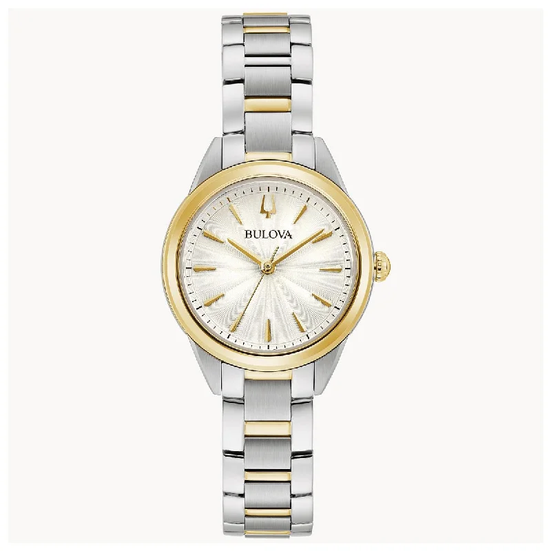 Bulova Sutton Ladies Watch with Silver Toned Dial and Stainless Steel and Yellow Gold Toned Bracelet (quartz movement)