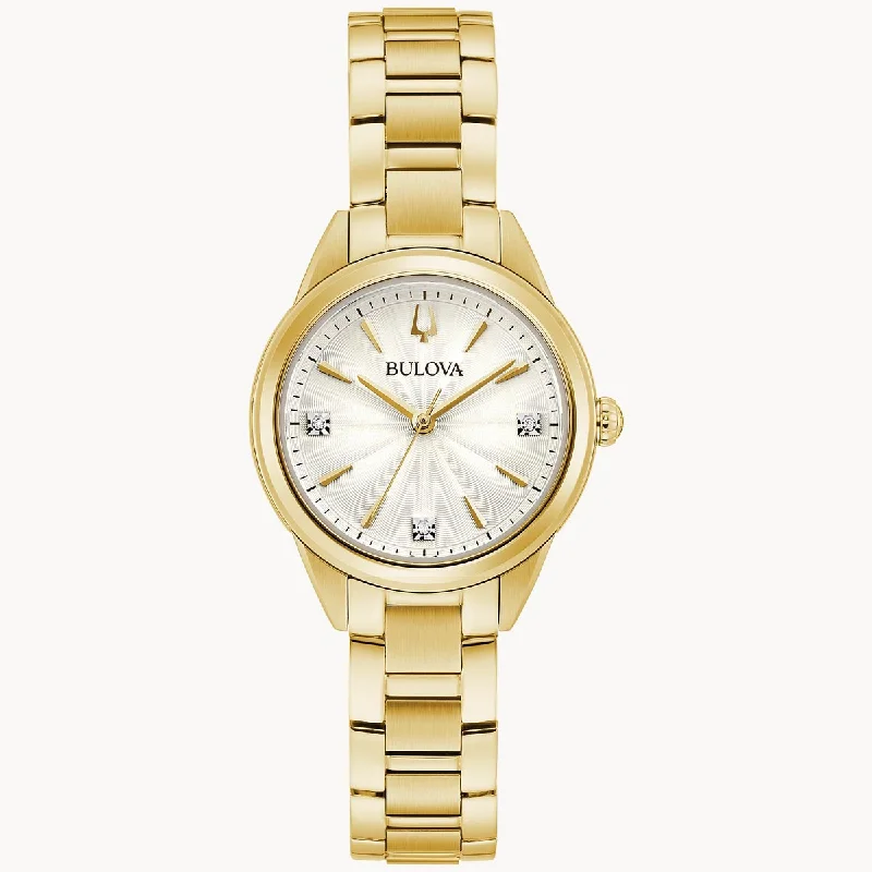 Bulova Sutton Ladies Watch with White Dial and Gold Toned Stainless Steel Bracelet (quartz movement)