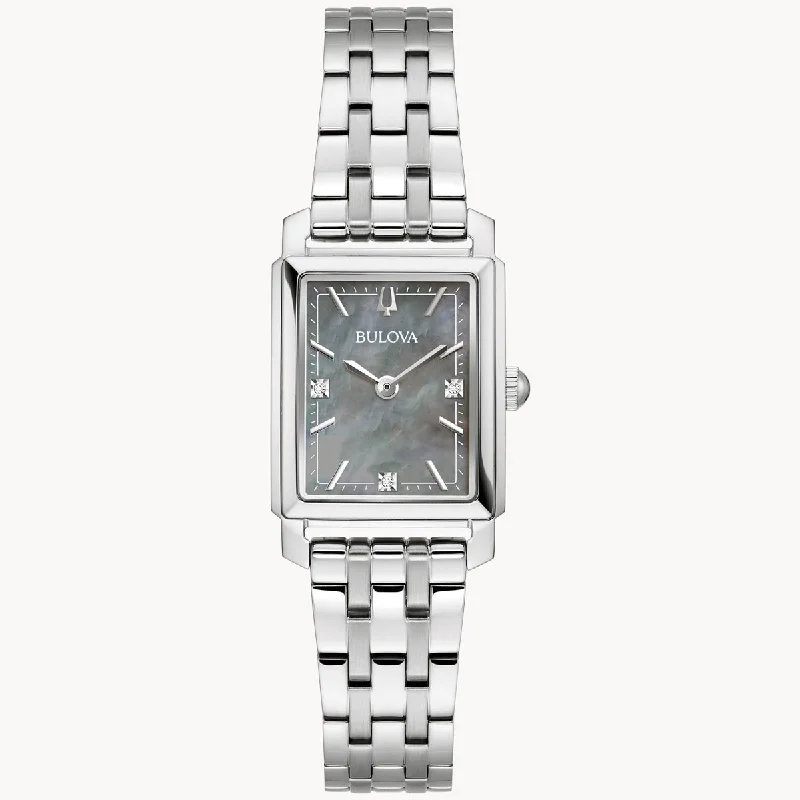 Bulova Sutton Womens Watch with Grey Mother of Pearl Diamond Dial and Stainless Steel Bracelet (quartz movement)