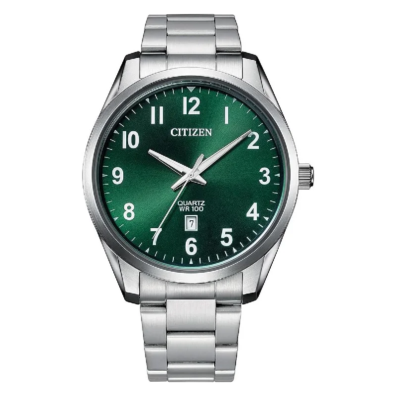 Citizen Mens Watch with Green Dial and Stainless Steel Bracelet (quartz movement)