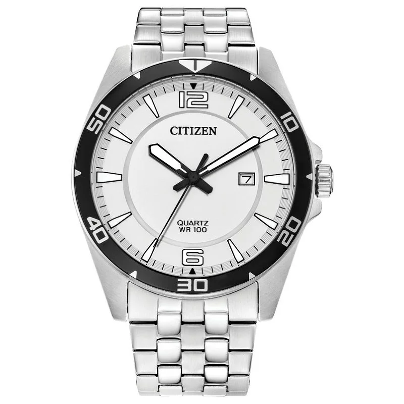 Citizen Mens Watch with White Dial and Stainless Steel Bracelet (quartz movement)