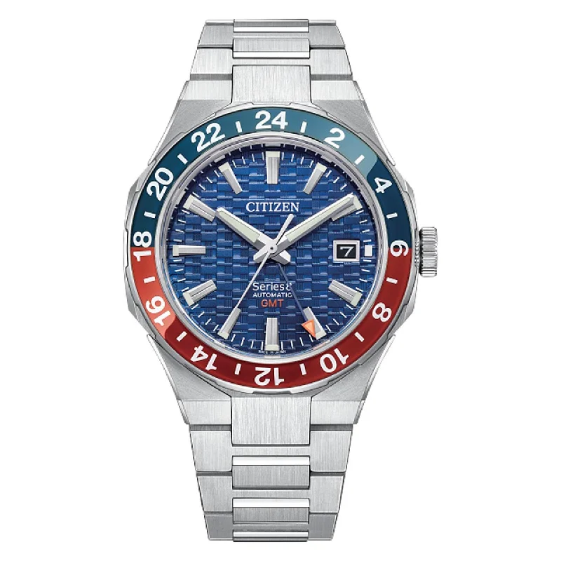 Citizen Series8 800 GMT Mens Watch with Navy Dial and Stainless Steel Bracelet (automatic movement)