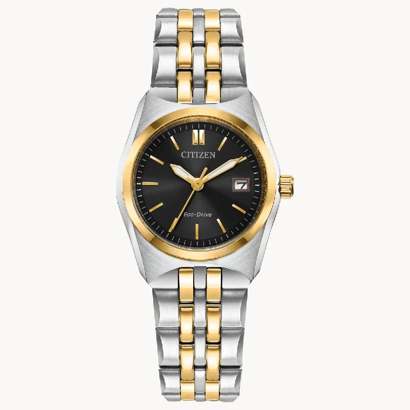 Citizen Corso Womens Watch with Black Dial and Stainless Steel and Gold Toned Bracelet (eco drive movement)