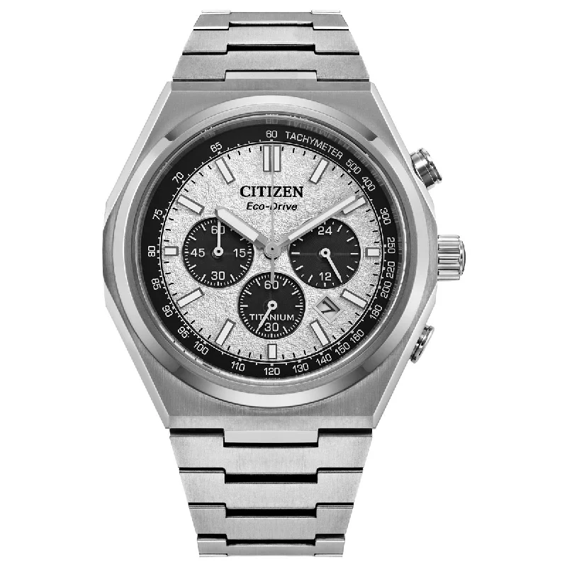 Citizen Zenshin Chrono Mens Watch with White Dial and Super Titanium™ Bracelet (eco-drive movement)