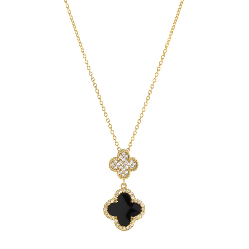 CZ and Black Double Clover Necklace