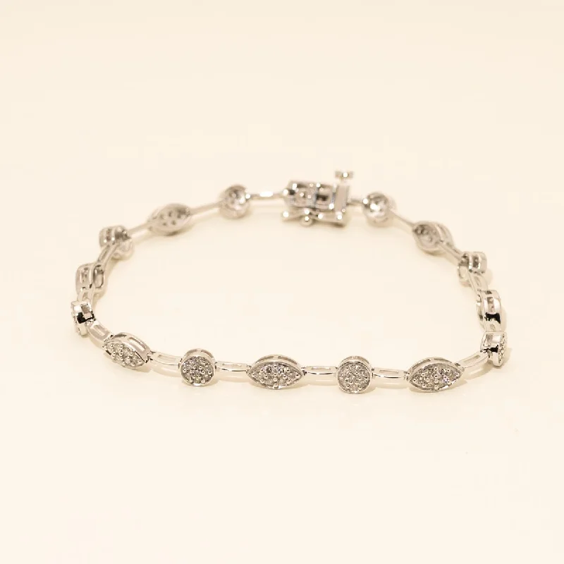 Diamond Round and Marquise Link Bracelet in 10kt White Gold (1ct tw)