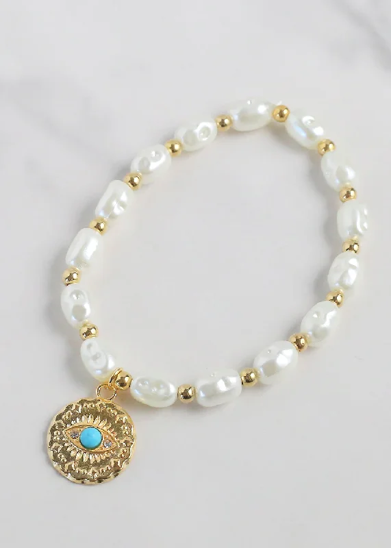 Evil Eye + Pearl Bracelet