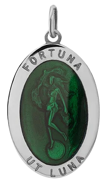 Fortuna Pendant w/Green Enamel, Sterling Silver