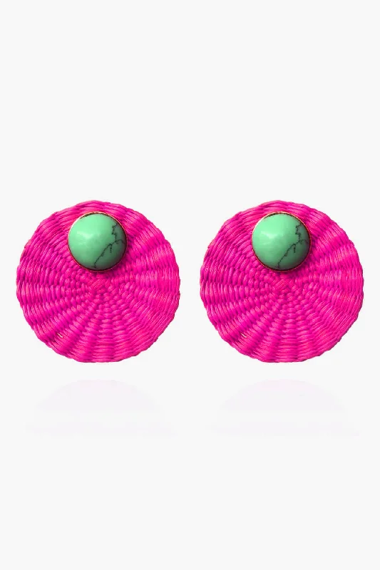 Fuchsia Iraca Turquoise Studs